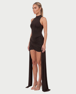 SALMA Mock Neck Draped Side-Tie Bodycon Mini Dress