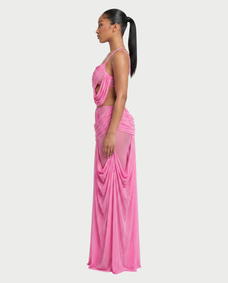 ALEXIE Draped Cutout Cami Top & Sheer Panel Maxi Skirt Set
