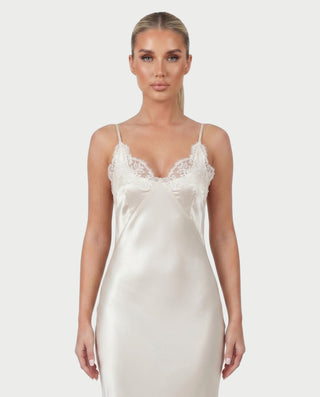 ANICA Lace-Trim Open-Back Satin Maxi Dress