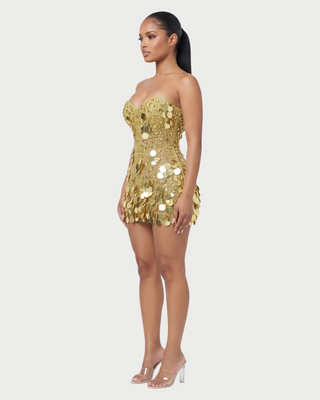 LANAYA Mesh Rhinestone Paillette Mini Dress
