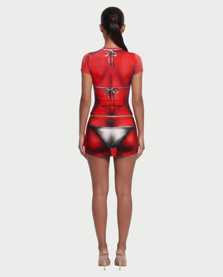 CHARLIZE Illusion Fitted Short Sleeve Top & Mini Skirt Set