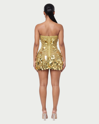 LANAYA Mesh Rhinestone Paillette Mini Dress
