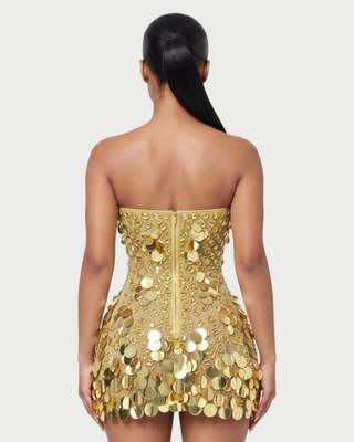 LANAYA Mesh Rhinestone Paillette Mini Dress