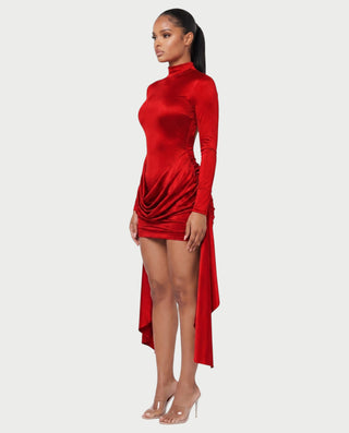 NORABEL Satin Mock Neck Draped Mini Dress