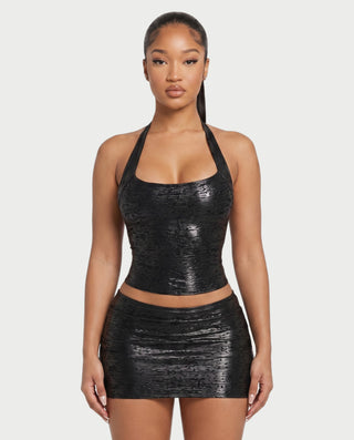 GIRIYA Textured Crop Top & Mini Skirt Set