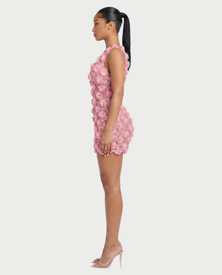 CLARINA Floral Beaded Mesh Bodycon Mini Dress