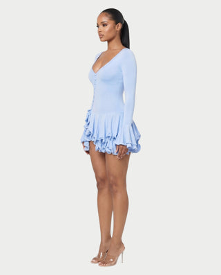 NADIA V-Neck Asymmetric Long Sleeve Ruffle Mini Dress