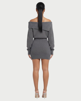 GIAVANNA Off-Shoulder Ribbed Knit Long Sleeve Mini Dress