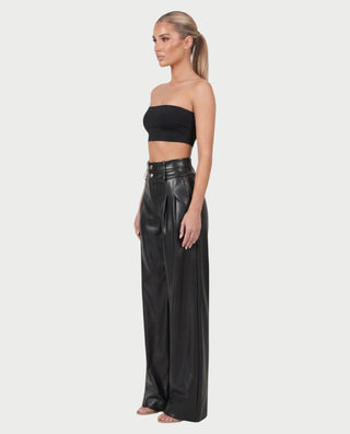 OSTINA High-Waist Faux Leather Wide-Leg Pants