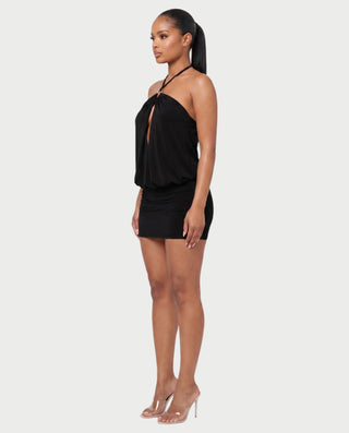 ANABELLA Ring Halter Blouson Bodycon Mini Dress