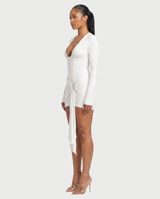EMILINA Deep V-Neck Corset Draped Mini Dress