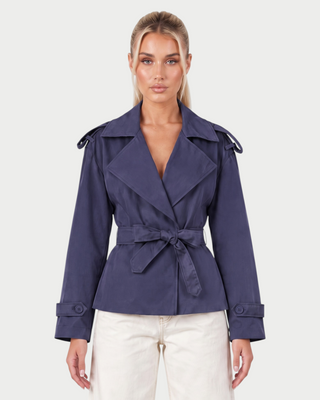 LURIA Wide Lapel Belted Short Trench Coat