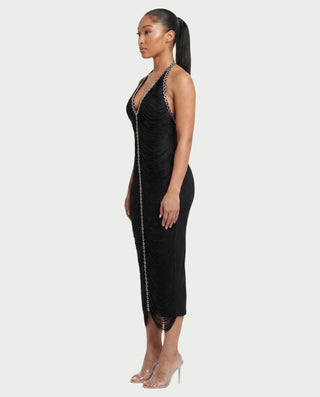 NOLEN Rhinestone Tassel Bodycon Midi Dress
