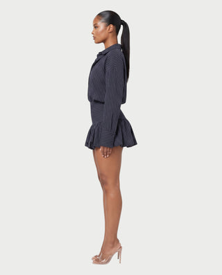 MILANA Striped Long Sleeve Shirt Top & Ruffle Mini Skirt Set
