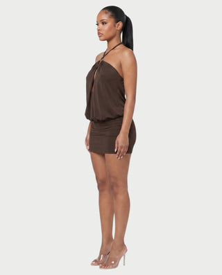 ANABELLA Ring Halter Blouson Bodycon Mini Dress