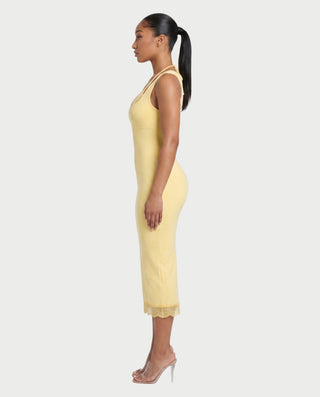 MANON Lace-Trim Scoop Neck Bodycon Midi Dress