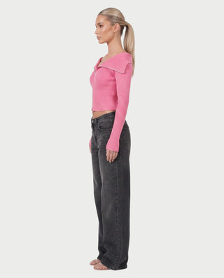 ARMINDA Washed Off-Shoulder Foldover Knit Sweater