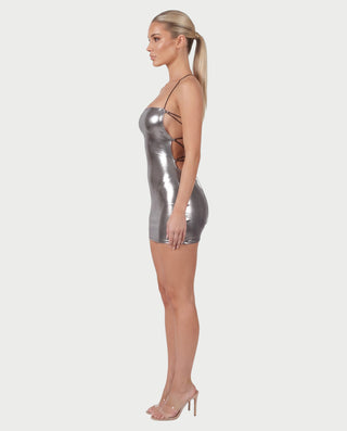 ROHANNA Metallic Spaghetti Strap Bodycon Mini Dress