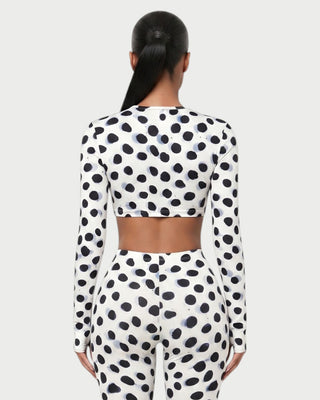 PELINE Polka Dot Long-Sleeve Crop Top & Capri Pants Set