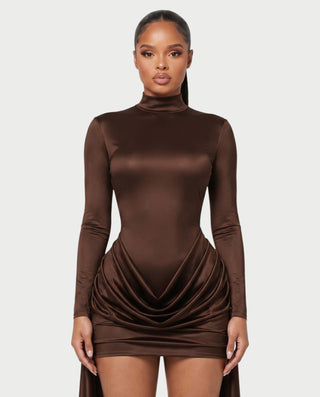 NORABEL Satin Mock Neck Draped Mini Dress