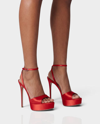 MORGA Satin Ankle-Strap Platform Stiletto Heels