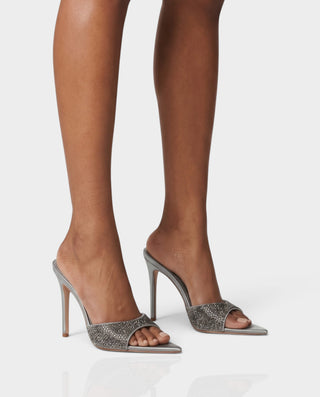 VALERYA Crystal Embellished Pointed-Toe High Heel Mule Sandals