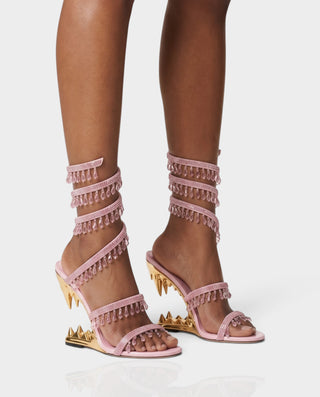 ALFEA Crystal Fringe Multi-Strap Sculpted Fang Heels