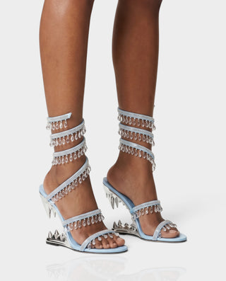 ALFEA Crystal Fringe Multi-Strap Sculpted Fang Heels