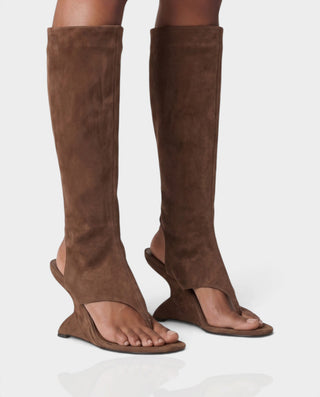 ADDILYN Knee-High Thong Toe Sculpted Wedge Heel Boots