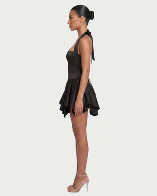 CIENNE Halter Lace-Up Back Handkerchief Mini Dress