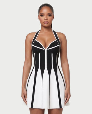 Vestido mini acampanado con escote en V profundo AMARIL