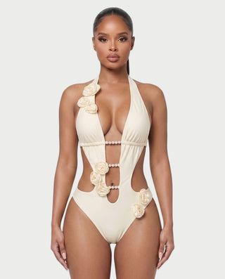 RAMONA Pearl Accent Floral One-Piece Swimsuit