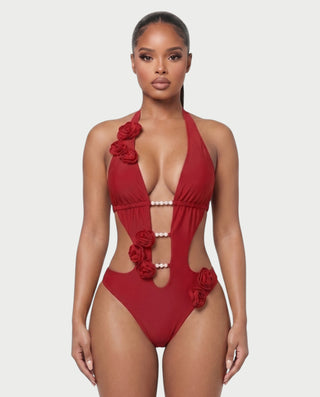 RAMONA Pearl Accent Floral One-Piece Swimsuit