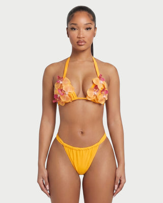 RAFINA Tropical Orchid Applique 3-Piece Bikini & Skirt Set