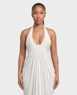 PALMORA Pleated Halter Backless Maxi Dress