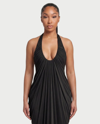 PALMORA Pleated Halter Backless Maxi Dress