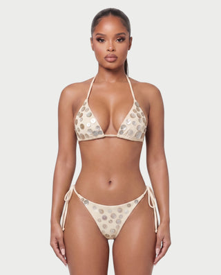 LUCENZA Iridescent Shell Button Triangle Bikini Set