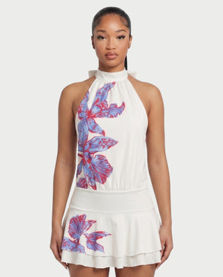 MARISE Floral Open-Back Ruffle Hem Mini Dress