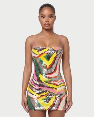 ESSA Swirl Sequin Spaghetti Strap Mini Dress