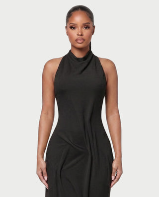 MAYARA Asymmetrical Open-Back Draped Maxi Dress