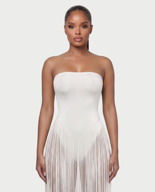 CALARA Strapless Tassel Bodycon Maxi Dress
