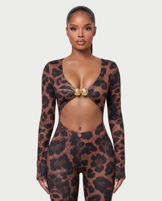 ROSABEL Leopard Print Cut-Out Capri Bodycon Romper