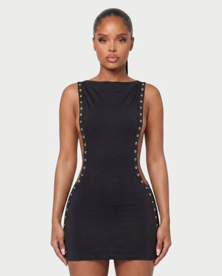 ZELVIA Open-Side Studded Bodycon Mini Dress