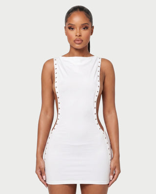 ZELVIA Open-Side Studded Bodycon Mini Dress