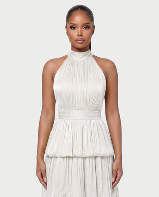 JOSSINA Pleated Halter Tiered Bubble Maxi Dress