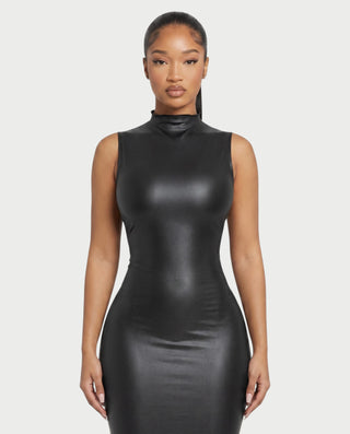 AUDREY Faux Leather Lace-Up Back Maxi Dress