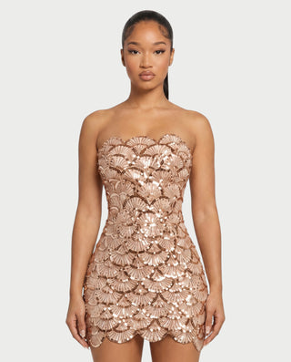 ADELISA Scalloped Sequin Strapless Bodycon Mini Dress