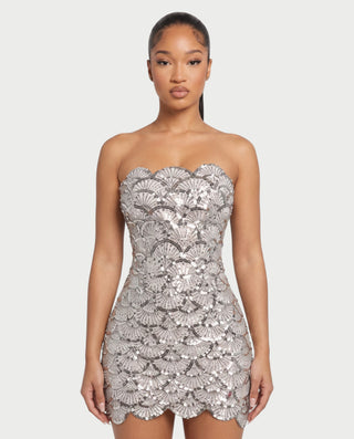ADELISA Scalloped Sequin Strapless Bodycon Mini Dress