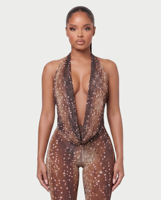 LUSHA Fawn Print Draped Halter Top & Capri Pants Set