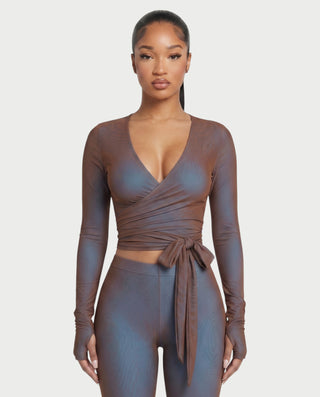 ZABETH Wrap-Front Long Sleeve Top & Leggings Set